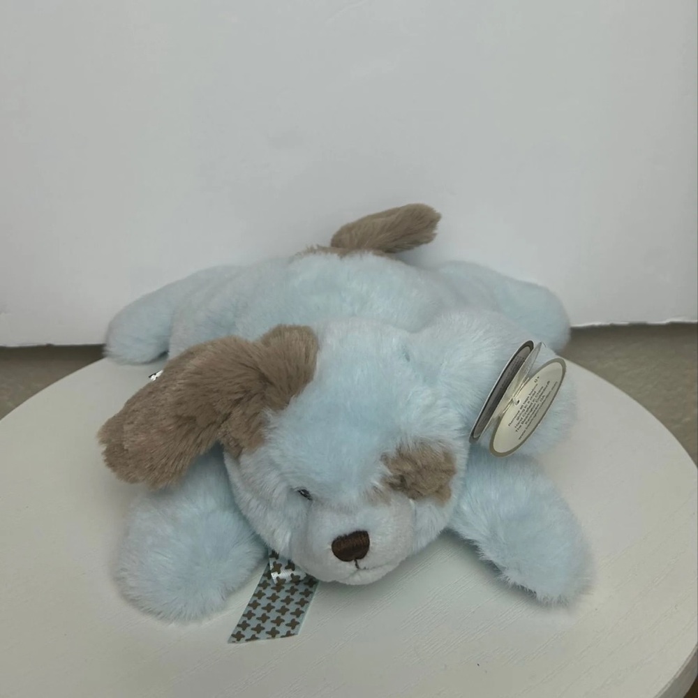 BEARINGTON BABY COLLECTION Puppy Plush Laying 10" Lil Waggles Blue Rattle NWT
